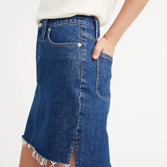 Madewell Skirt Denim Jean Mini Stretch Raw Step-Hem Edition Preppy Sz 24 #J2735 - Picture 5 of 13
